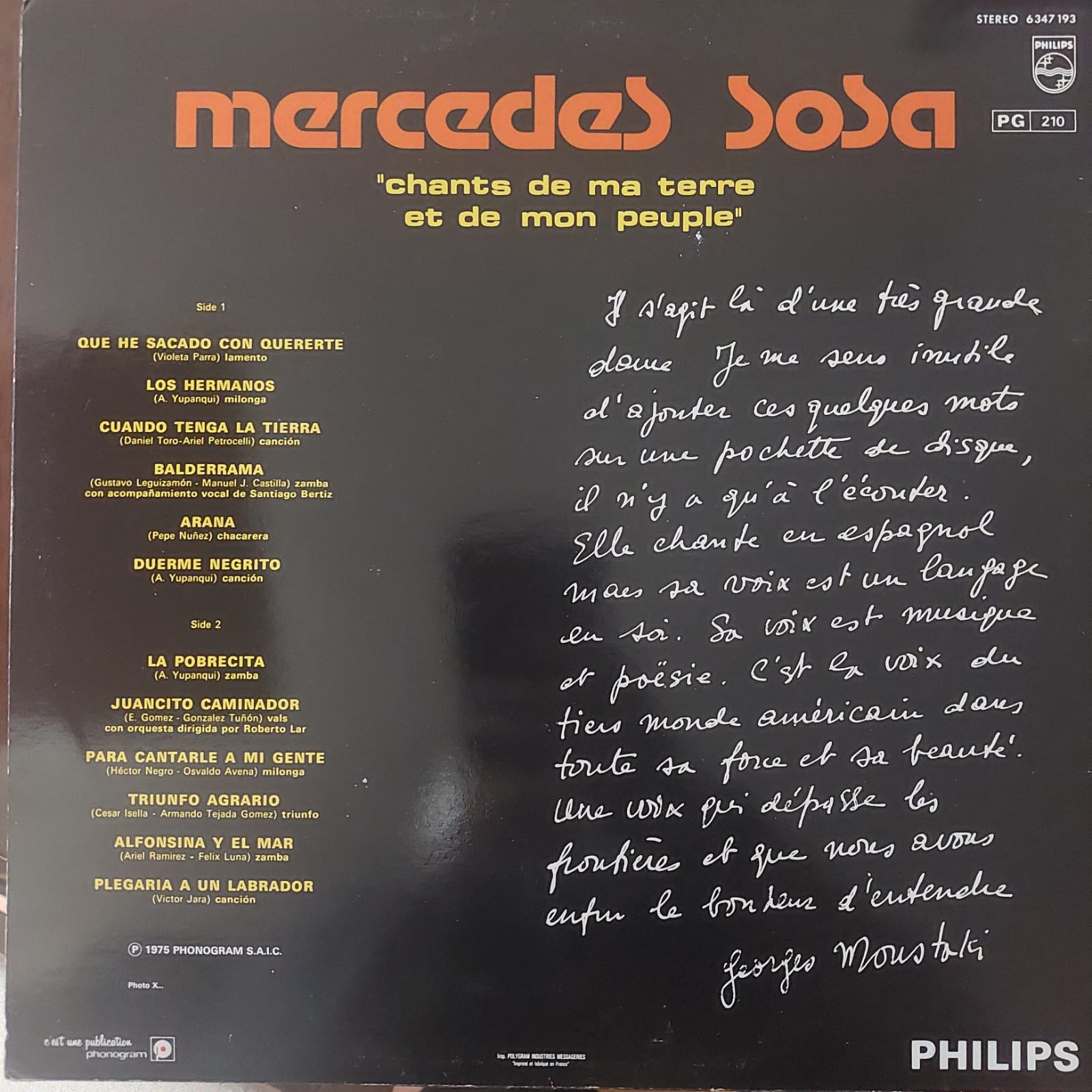 Mercedes Sosa - Canto de mi Tierra www.vinilosymas.cl back